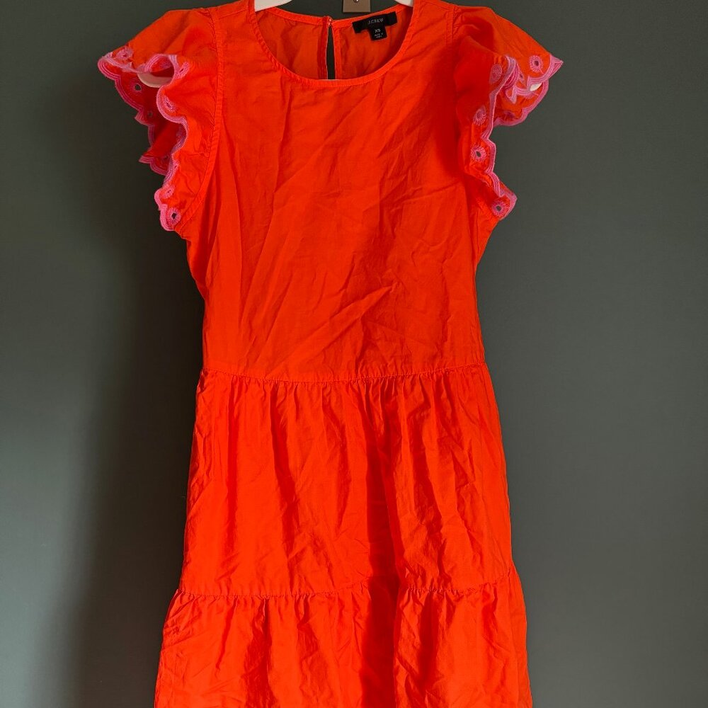 Gorgeous J. Crew Peplum Style Dress! Size XS Orange with Pink Embroidery!